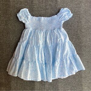 Joie Baby Girl Cotton Puff Sleeve Smocked Tiered Dress Blue White Floral 18M